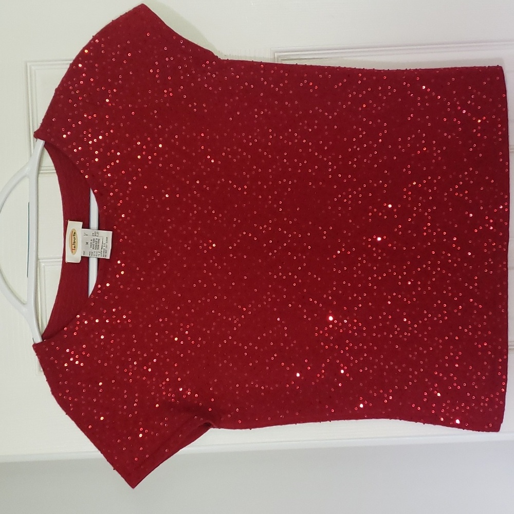 Talbots med women's short sleeve red sweater beaded sequins party holiday